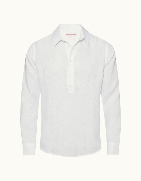 White Classic Collar Overhead Linen Shirt