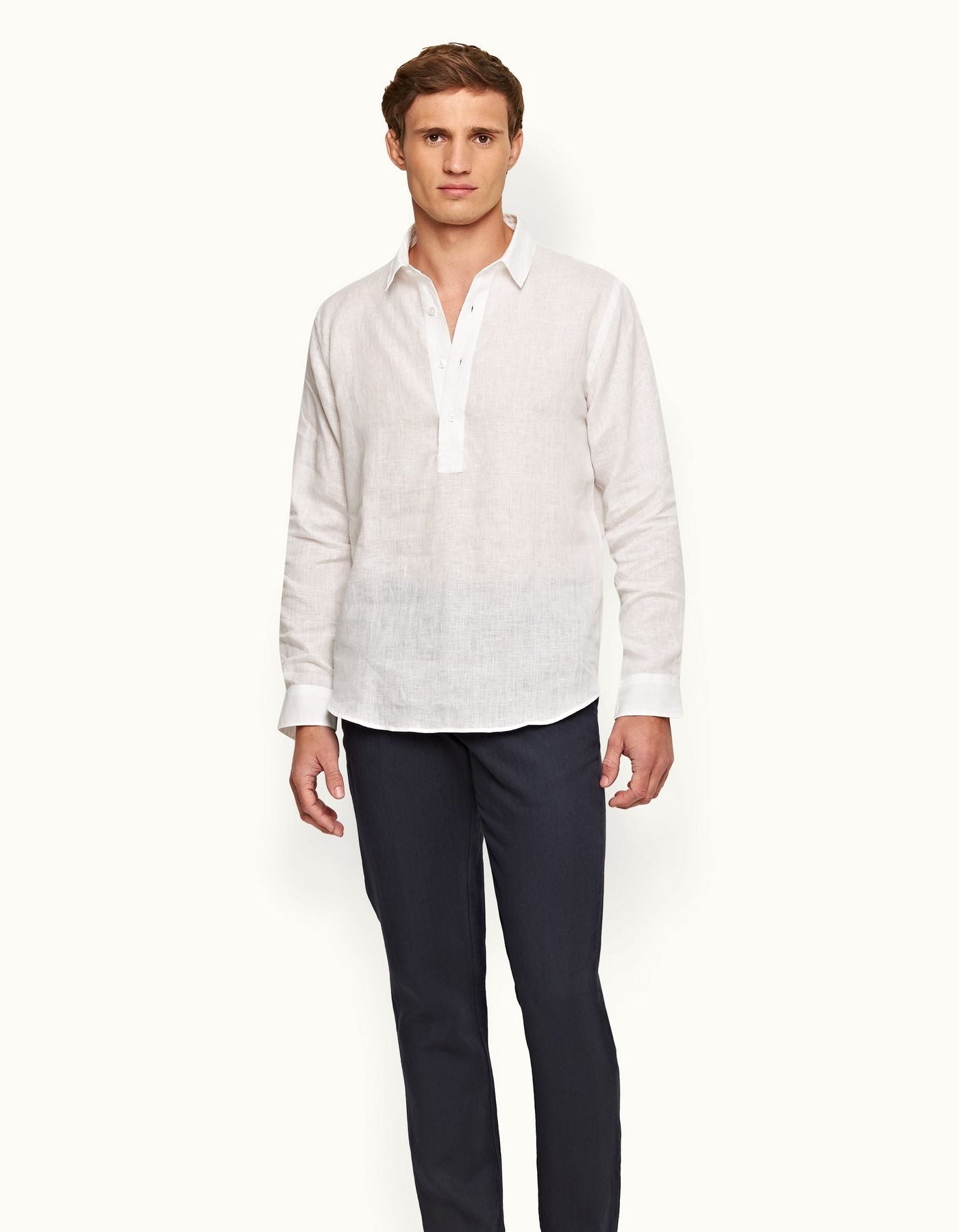 White Classic Collar Overhead Linen Shirt